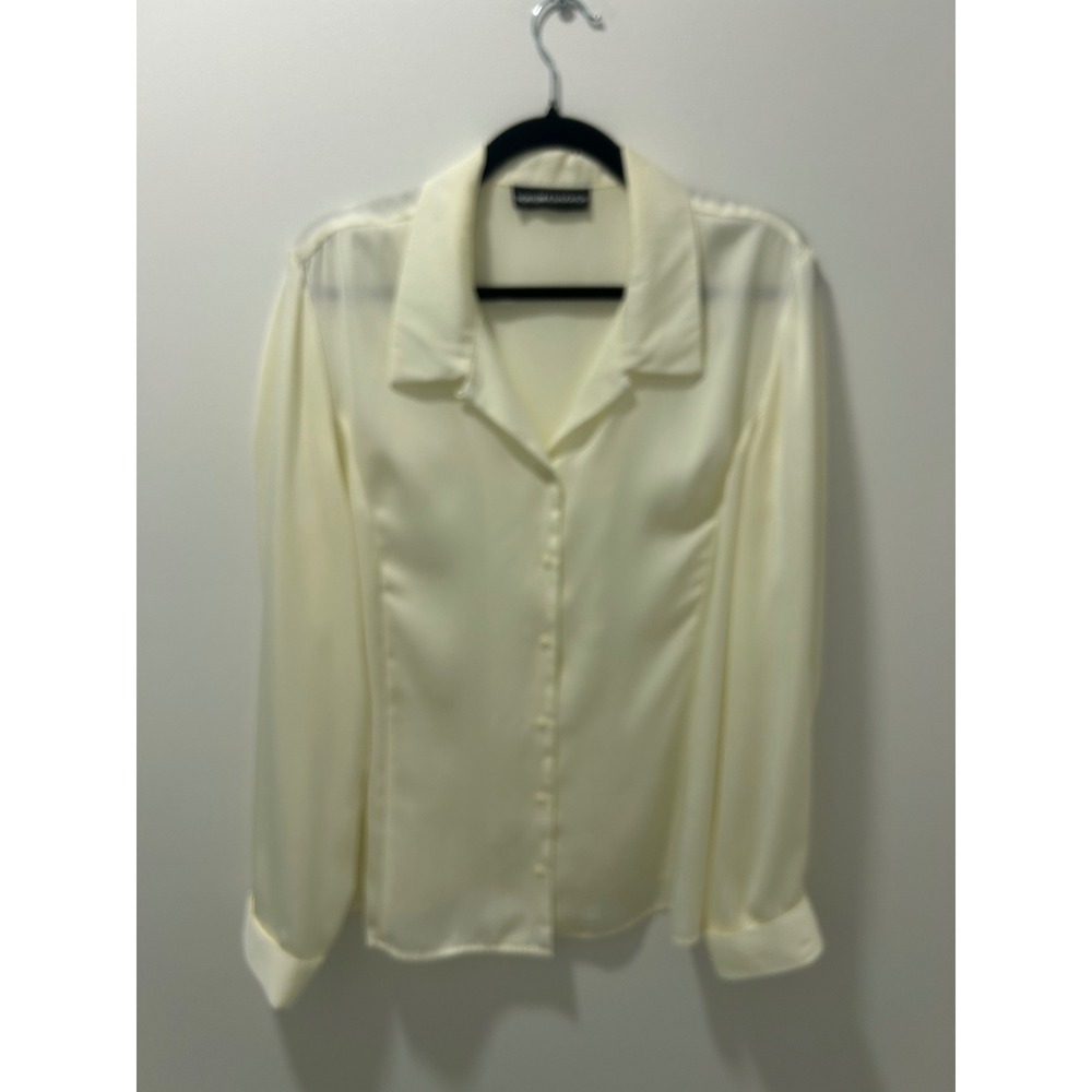 Norton McNaughton Cream Ivory Satin Button Up Blouse Long Sleeve Dress Sz Large